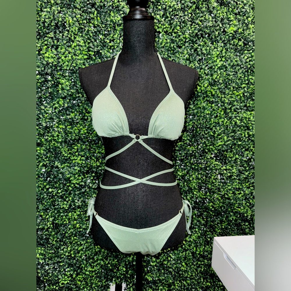 green, sparkly bikini (top and bottoms)